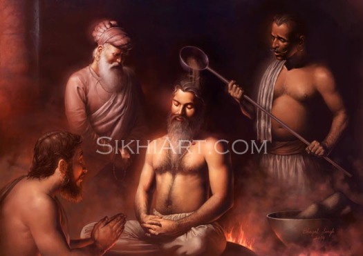 Guru Arjan, hot plate, martyr, Guru Arjun Dev, Sikh Gurus, fine art, sikh, painting, Bhagat Singh Bedi, Sikhi, Art, Punjab